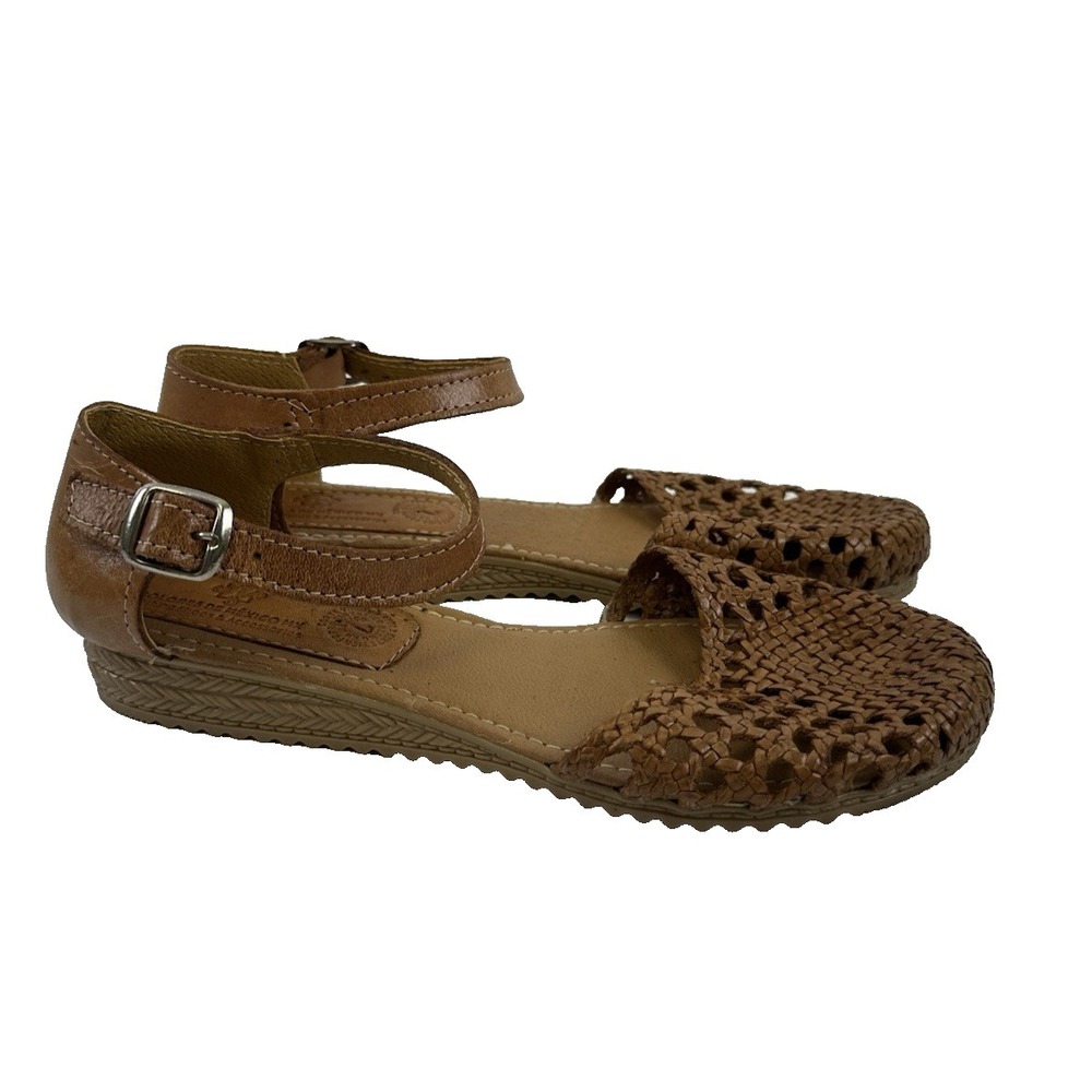 Colores De Mexico Huarache Sandal Tan Leather Flat Woven Ankle Buckle Strap 7